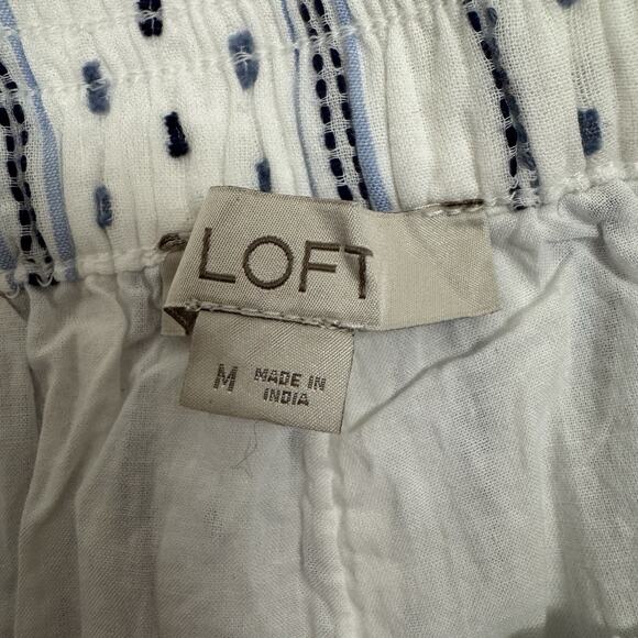 LOFT Tiered Ruffle Skirt Women's Medium White Blue Dots Lace Lined Boho Cottage - Picture 6 of 9